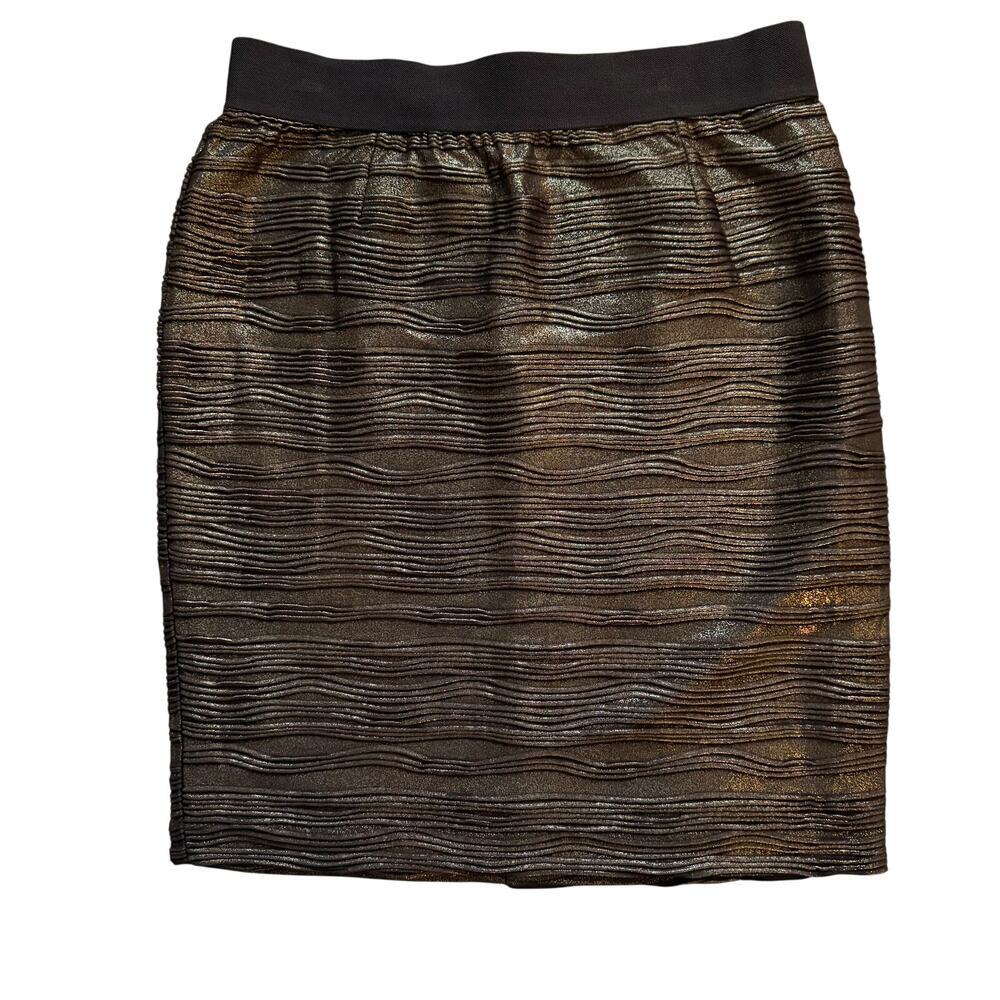 Alfani Pencil Skirt Womens 14 Black Gold foil Shimmer Textured Knee Length‎